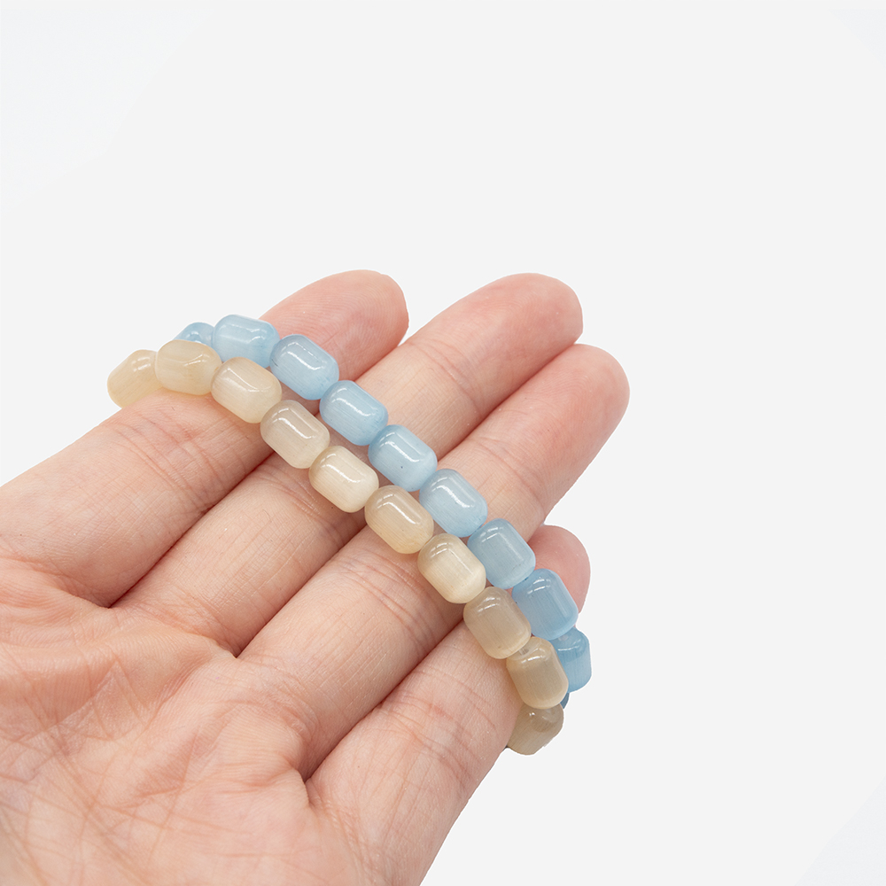 Селенит (имитация), бочонки, 8*6мм, голубой