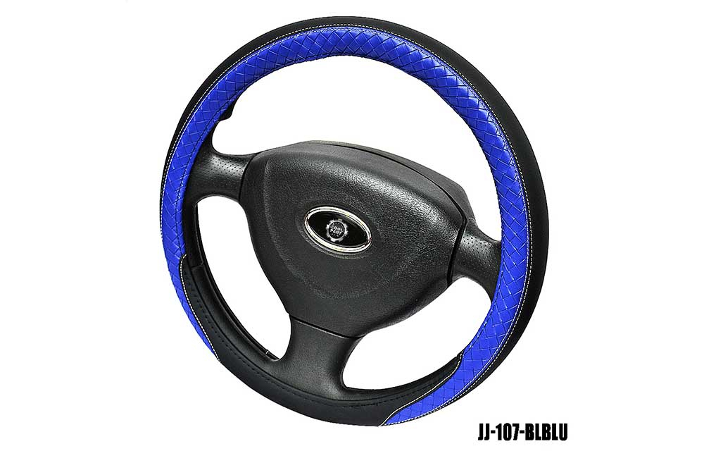 Оплетка на руль круглая Coolpart MAXIMAL (37*38) к/з черный/синий Плетенка JJ-107-BLBLU