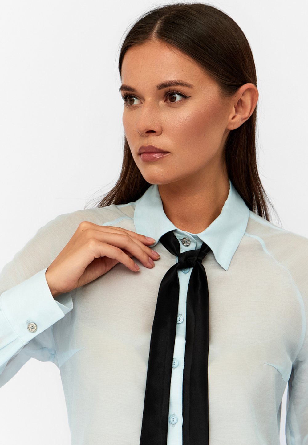 Блуза Ornella из итальянского батиста с шелком голубая