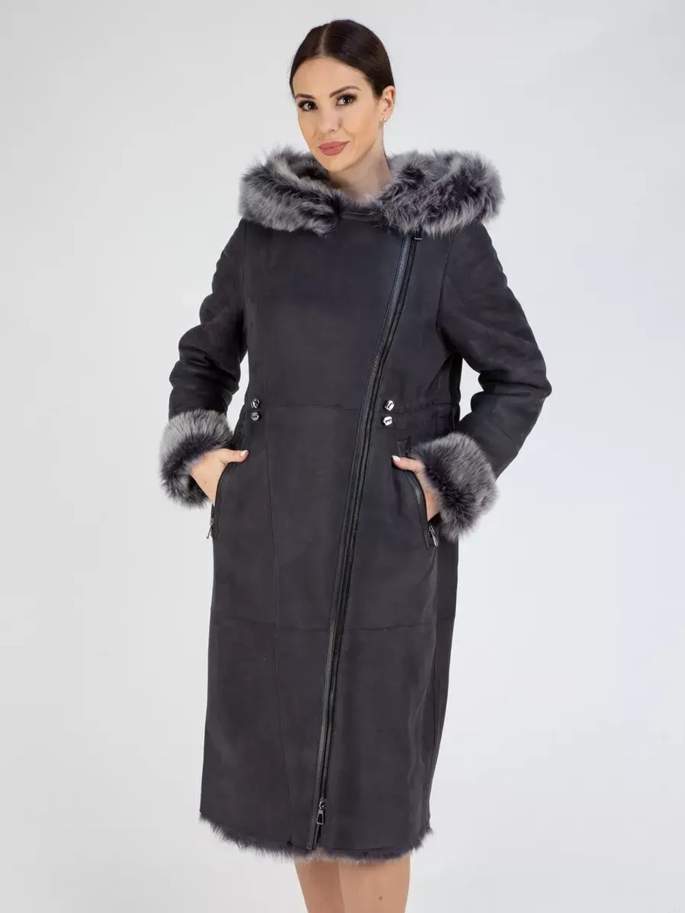 Дубленка зима натуральная с капюшоном длинная
