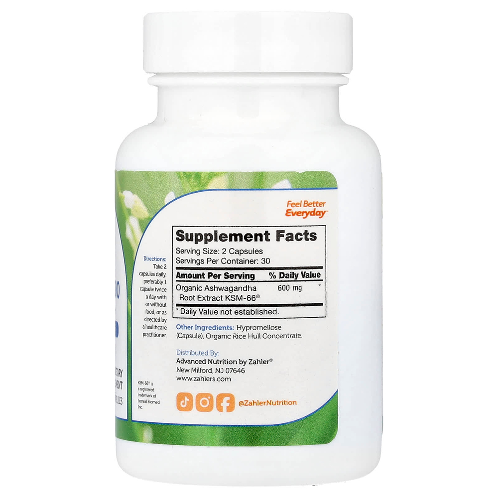Zahler, Ашваганда 600, подтвержденная клиническими испытаниями доза, для поддержки умственной энергии и расслабления, 60 капсул (300 мг в одной капсуле)