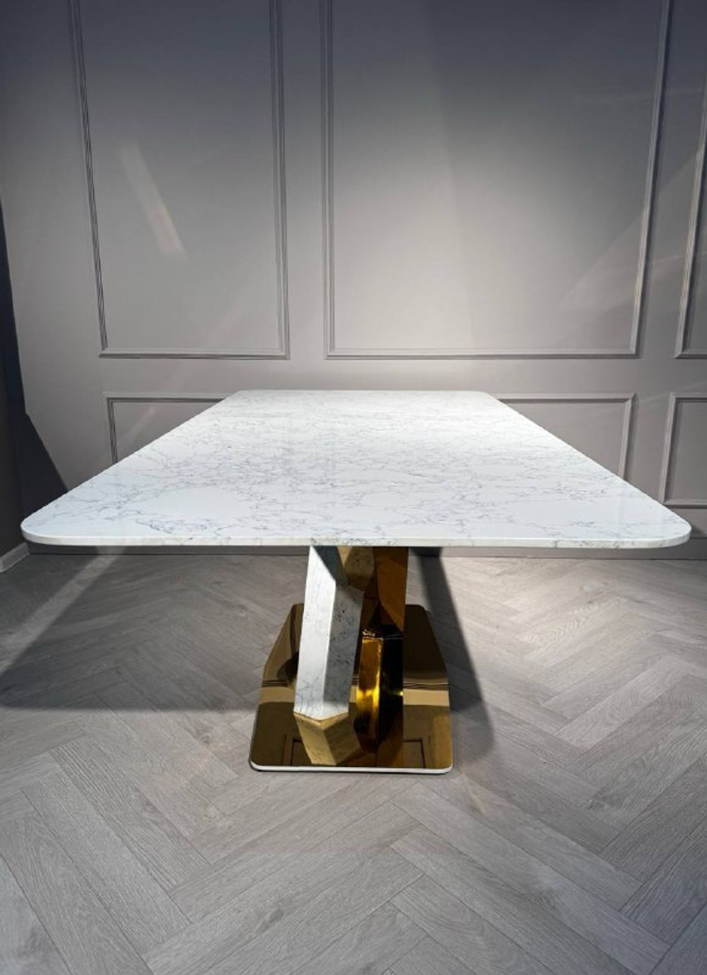 Стол обеденный Ist Casa Интерно Гранд, 200х100х75 см, белый мрамор, золото