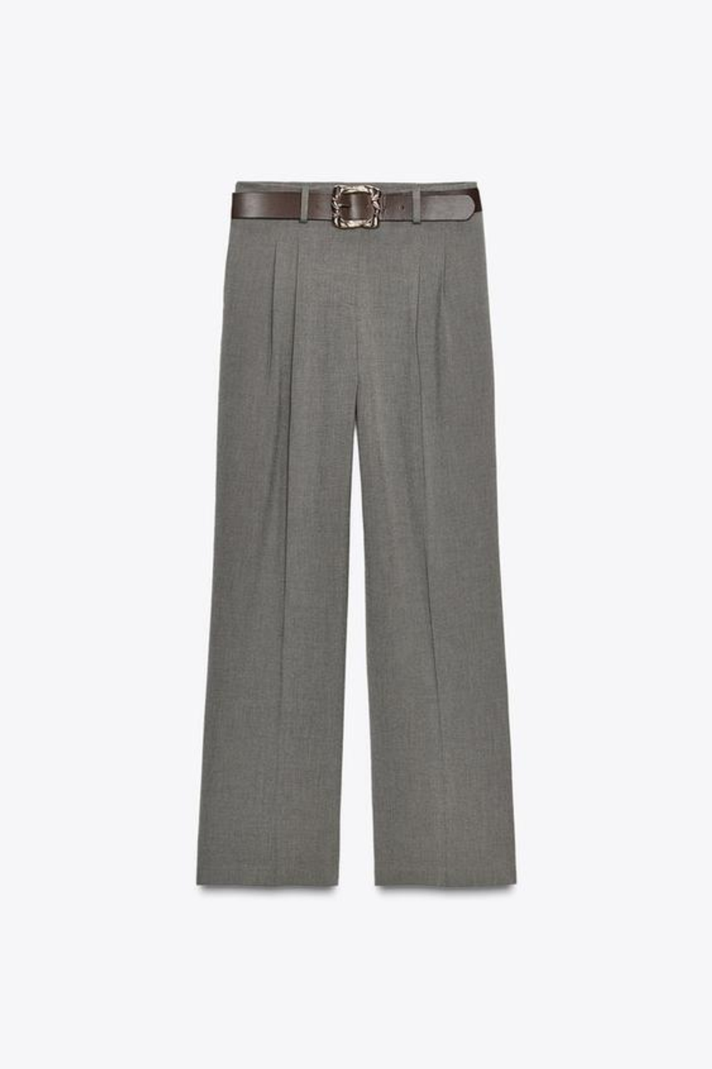 ZARA ПРЯМЫЕ БРЮКИ С РЕМНЕМ, СЕРО-КОРИЧНЕВЫЙ