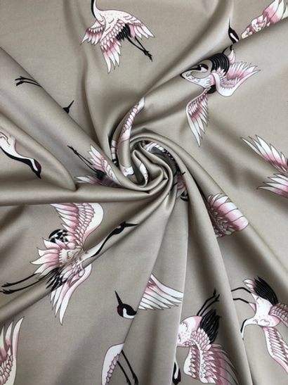 Плательная принт, журавль на бежевом BAVARIA DF