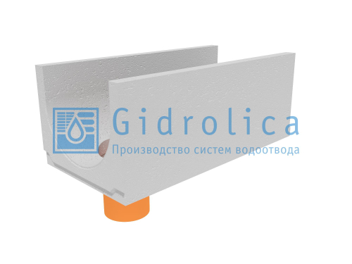 Лоток водоотводный бетонный с вертикальным водосливом коробчатый без уклона (DN400мм), серия КUв 100.49,4, класс нагрузки C250, Gidrolica, Россия