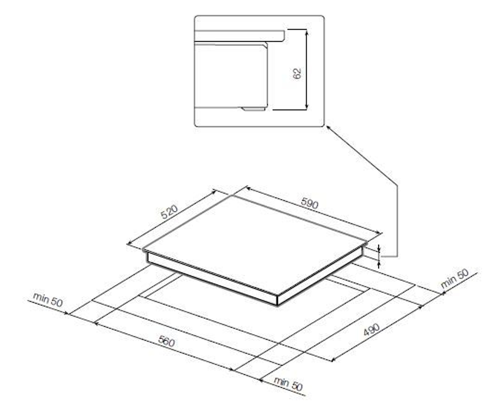 Индукционная варочная панель Graude IK 60.0 схема встраивания