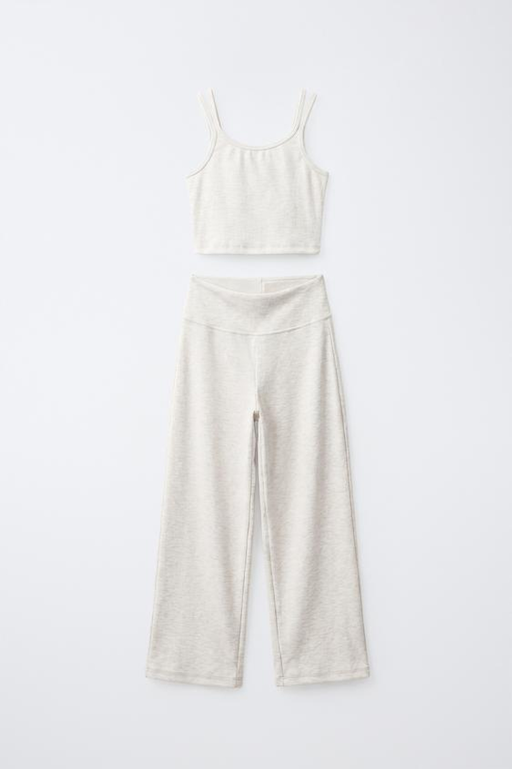 ZARA КОМПЛЕКТ В РУБЧИК ИЗ ТОПА И ПРЯМЫХ БРЮК, СЕРЫЙ МЕЛАНЖ