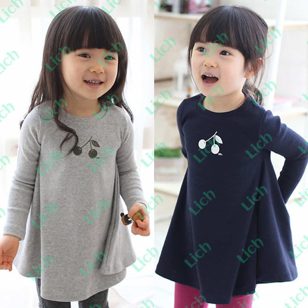 Туника детская однотонная с принтом вишни