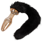 Стеклянная анальная втулка с хвостиком Glas-Plug with tail (Цвет: золотой с черный)