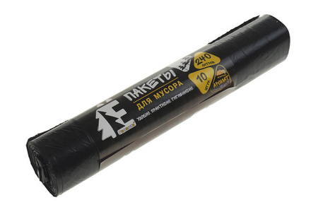 Мешки для мусора Ромашка 240л 10 шт/уп 25мкм 86смх125см черные вес рулона 400г вес мешка 40г ПВД дно плоское со швом без боковых фальцев Ромашка ВР-2401028