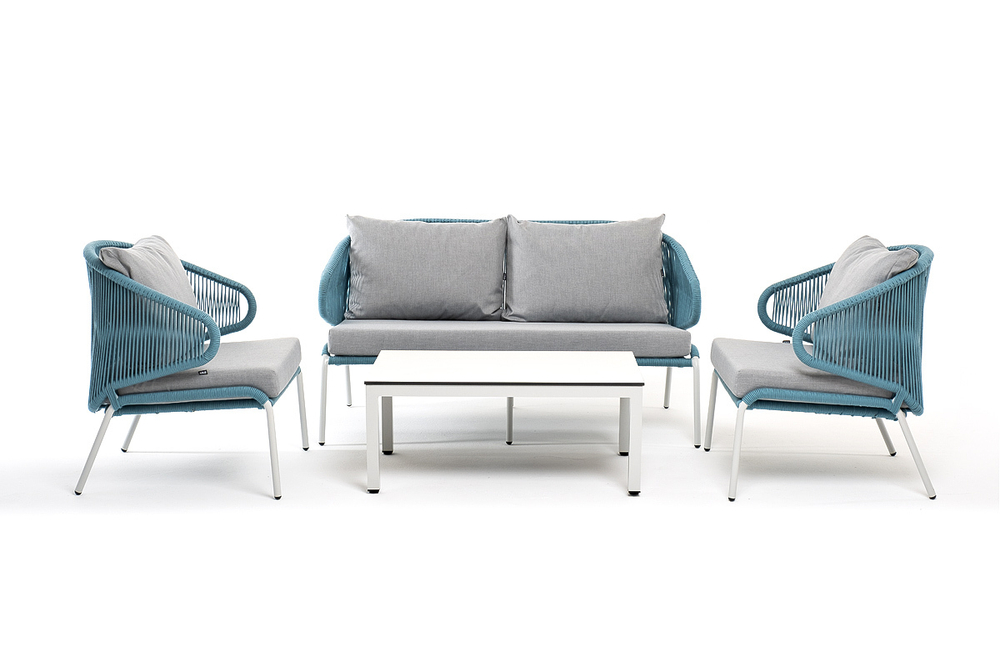 "Милан" лаунж-зона 4-местная плетеная из роупа (веревки), каркас алюминиевый белый, роуп бежевый