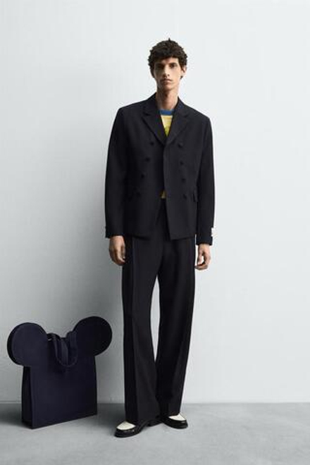 ZARA HARRY LAMBERT X DISNEY БРЮКИ КОСТЮМНЫЕ СО СКЛАДКАМИ, МОРСКОЙ СИНИЙ
