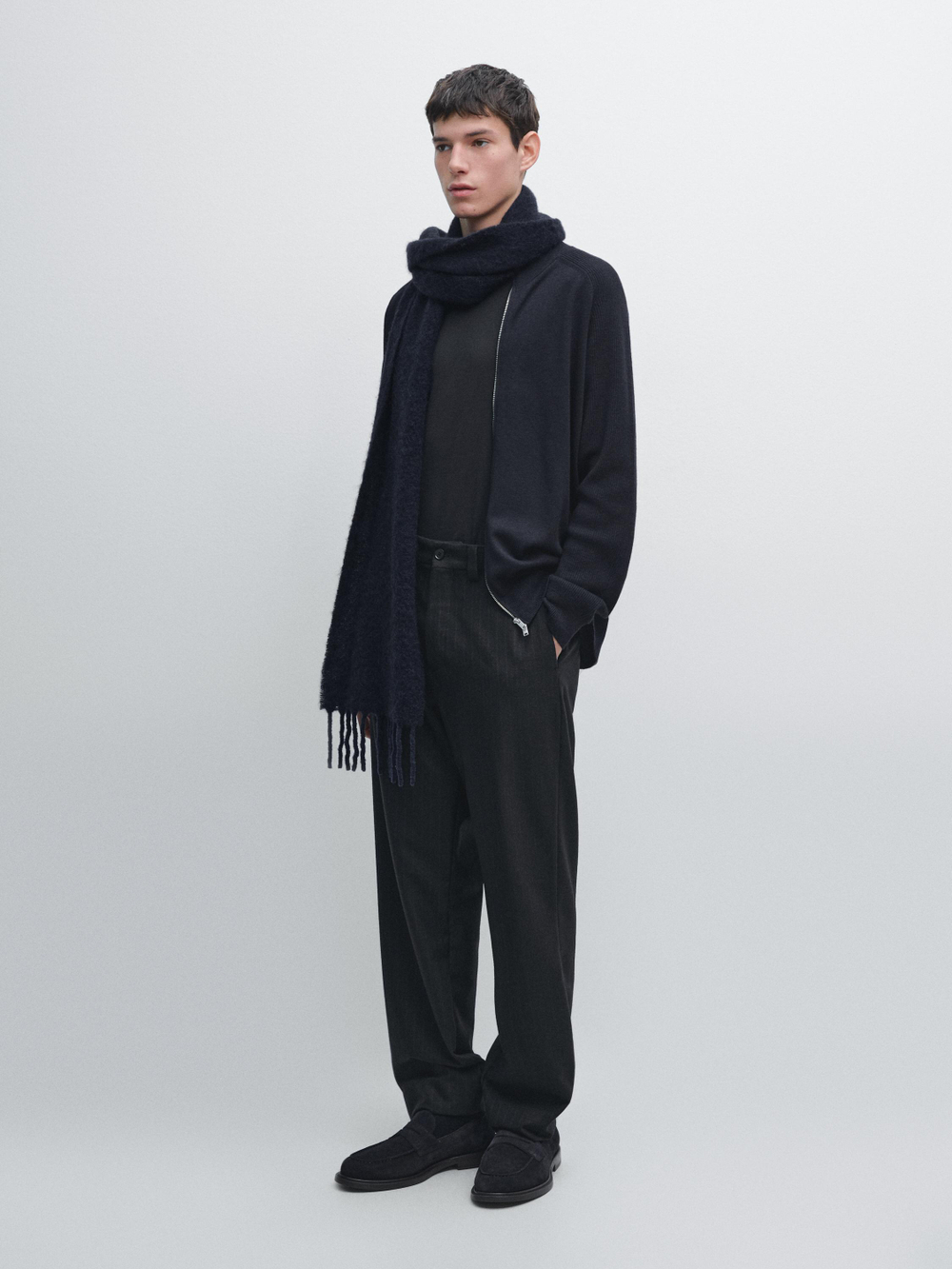 Massimo Dutti Фланелевые брюки с двойной полосой, темно-синий