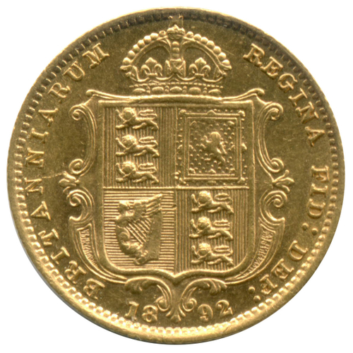 1/2 соверена. Великобритания (Виктория). 1892 г. Золото. XF-AU