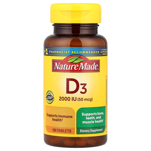 Nature Made, витамин D3, 50 мкг (2000 МЕ), 100 таблеток