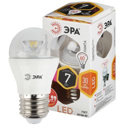 Лампочка светодиодная ЭРА STD LED P45-7W-827-E27-Clear E27 / Е27 7Вт шар теплый белый свет