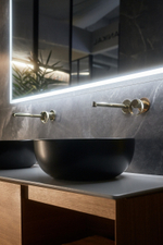Смеситель для раковины Gessi Anello, настенный, длинный излив, встраиваемый, цвет Brass Brushed PVD