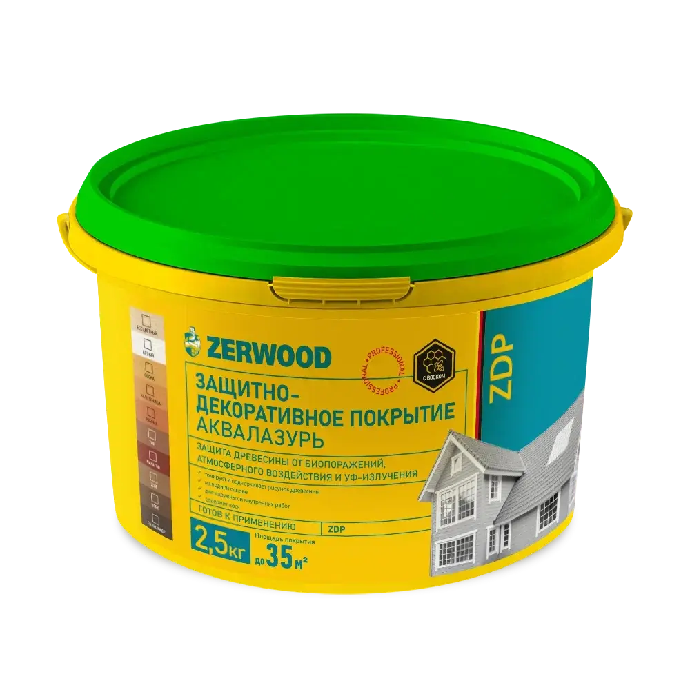 ZERWOOD ZDP АКВАЛАЗУРЬ Защитно-декоративное покрытие Орех 2,5кг ведро (ИжСинтез)