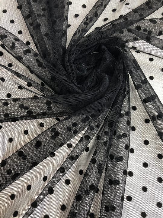 Сетка флок горох мелкий, черный на черном MELIA BST3546