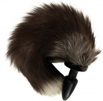 Черная силиконовая анальная пробка с черным хвостиком