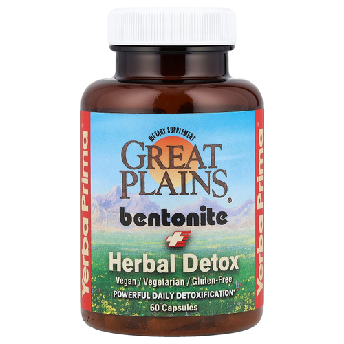Yerba Prima, Средство детоксикации Бентонит + Травы, 60 капсул
