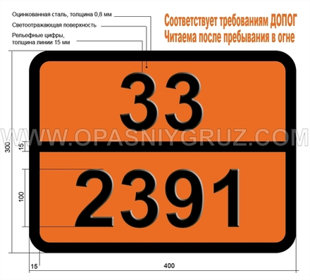 Табличка Опасный груз 33-2391 ЙОДМЕТИЛПРОПАНЫ