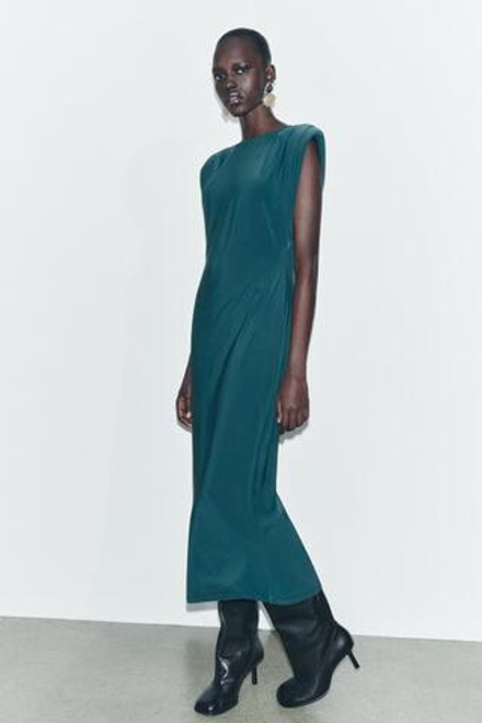 ZARA ДЛИННОЕ ПЛАТЬЕ С ПОДПЛЕЧНИКАМИ, СИНЕ-ЗЕЛЕНЫЙ