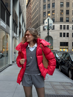 Пуховик Рокет миди красный