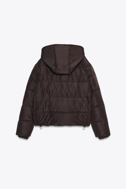 ZARA НЕПРОМОКАЕМЫЙ ВЕТРОЗАЩИТНЫЙ КОРОТКИЙ СТЕГАНЫЙ АНОРАК, КОРИЧНЕВЫЙ