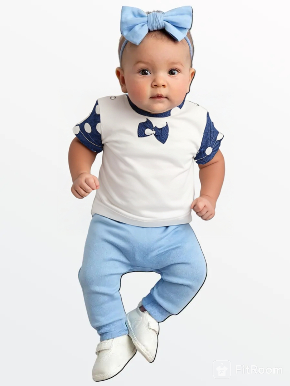 ФКБ Футболка ясельная с бантиком кулирка белый/горох на синем (86)