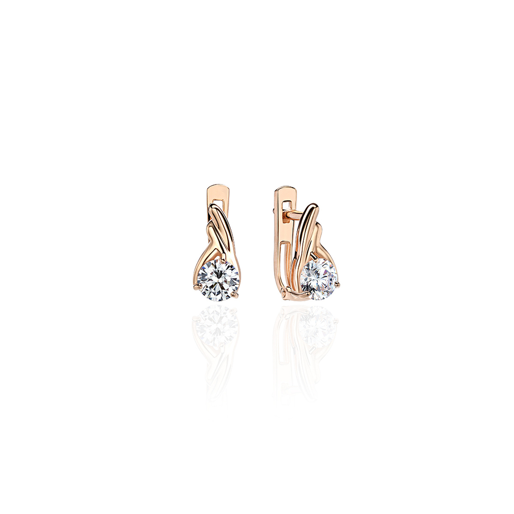 Серьги с фианитом из красного золота 585 пробы JA-S-С1112769