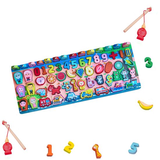 Логарифмическая деревянная доска 7 в 1   «Животные, профессии, счёт» + магнитная рыбалка