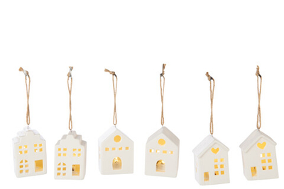 Декор подвесной светодиодный "Домик" в ассортименте 6,5x5x7,5см, наб. 6шт Керамика
