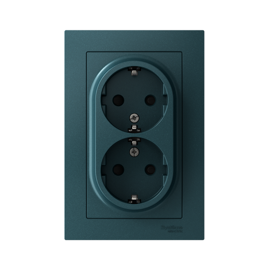 Розетка 2-м СП AtlasDesign 16А IP20 с заземл. защ. шторки в сборе изумруд SE ATN000826