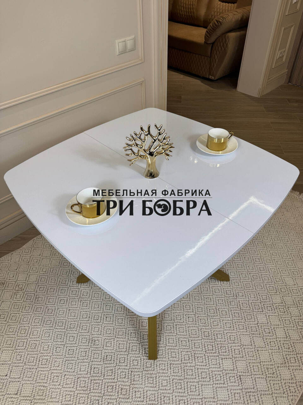 Кухонный раздвижной стол "Румба", белый глянец