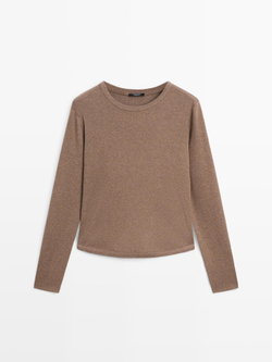 Massimo Dutti Футболка с закругленными краями и длинными рукавами, норка