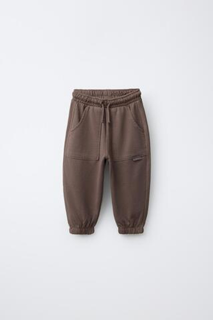 ZARA БРЮКИ-ДЖОГГЕРЫ GARMENT DYE С НАШИВКОЙ, СЛИВОВЫЙ