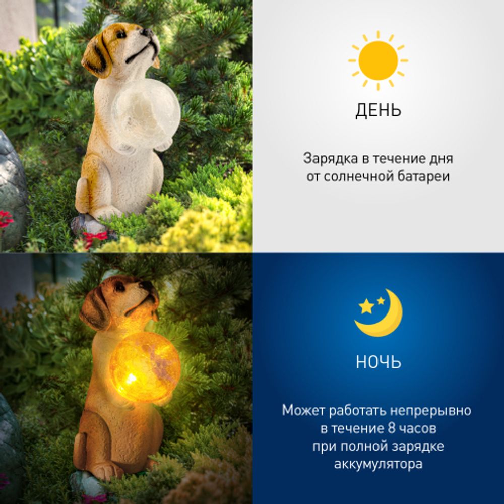 Светильник уличный ЭРА ERASF22-11 на солнечных батареях садовый Золотистый ретривер щенок 28 см | Садовые декоративные светильники