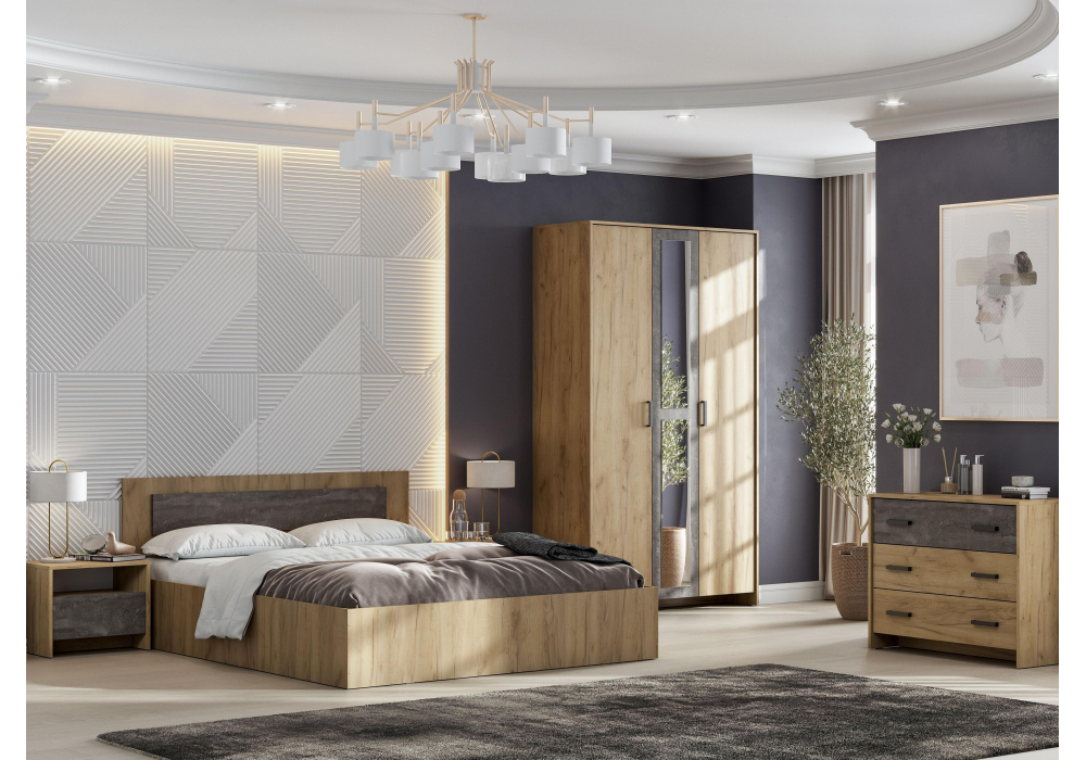 Кровать Woodville Taika 160х200 дуб золотой, камень темный