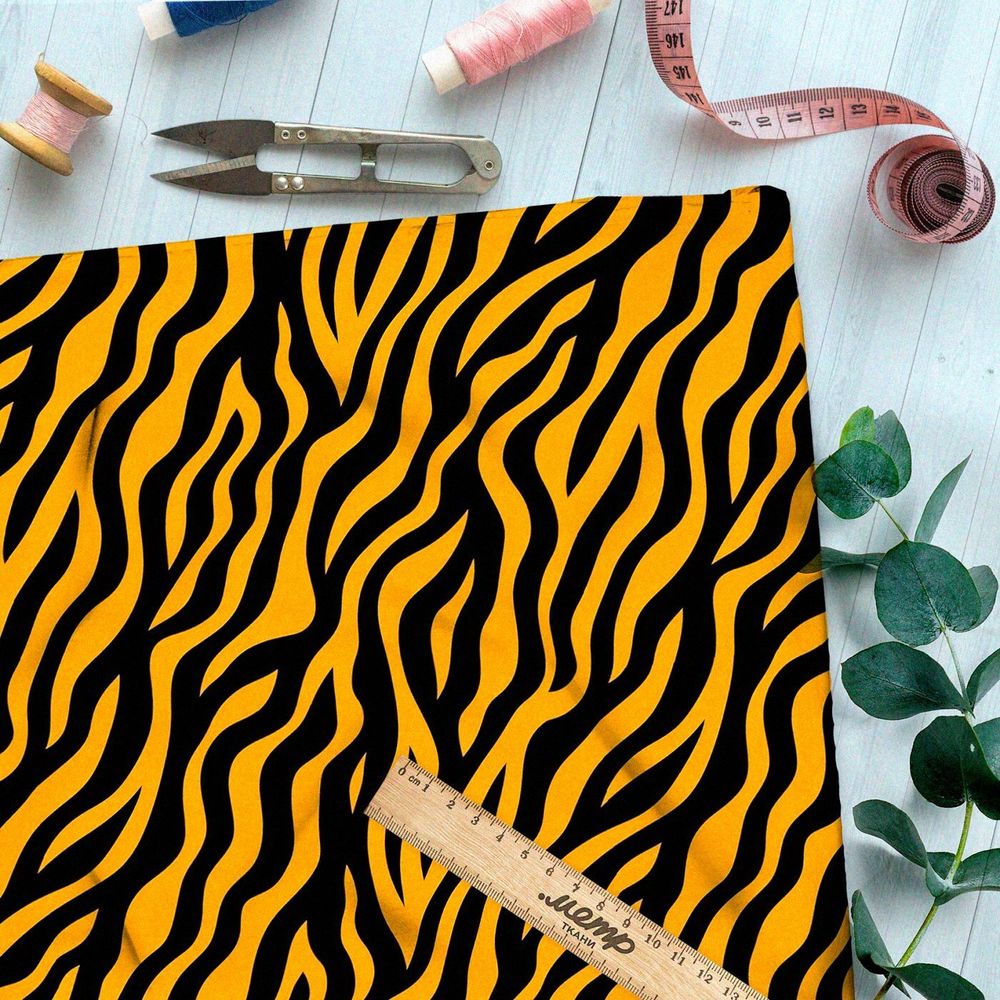 Ткань премиум таффета полосатая звериная фантазия