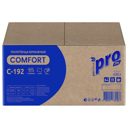 Полотенца бумажные 250 шт., PROtissue (H3) COMFORT, 1-слойные, белые, КОМПЛЕКТ 20 пачек, 22×21 см, V-сложение.