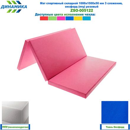 Мат спортивный складной 1000х1500х50 мм 3 сложения, оксфорд (ппу) розовый
