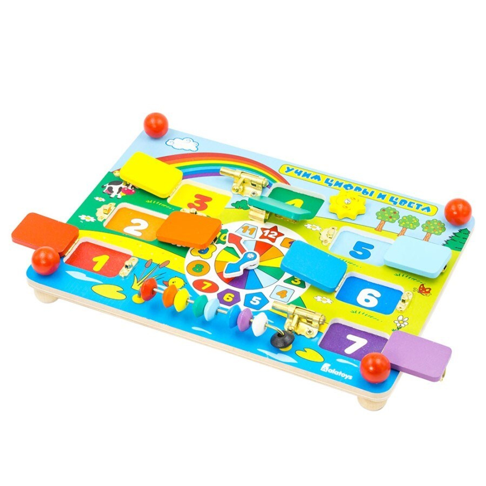Бизиборд "Учим цвета и цифры", развивающая игрушка для детей, обучающая игра из дерева