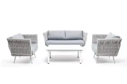 "Монако" лаунж-зона 4-местная из роупа со столом "Верона" (серый гранит), каркас светло-серый, роуп светло-серый