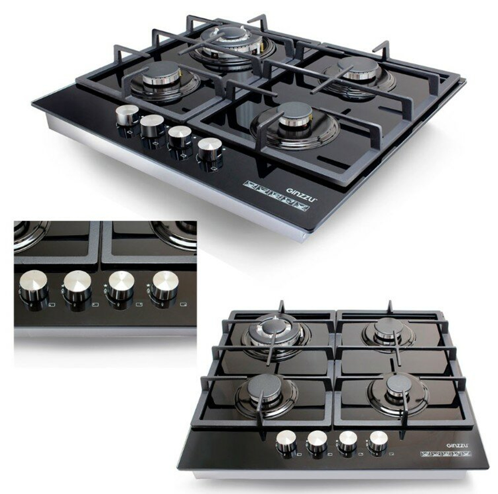 Варочная панель газовая HCG-469, стекло 4 конф, черная, эл.поджиг, газконтроль