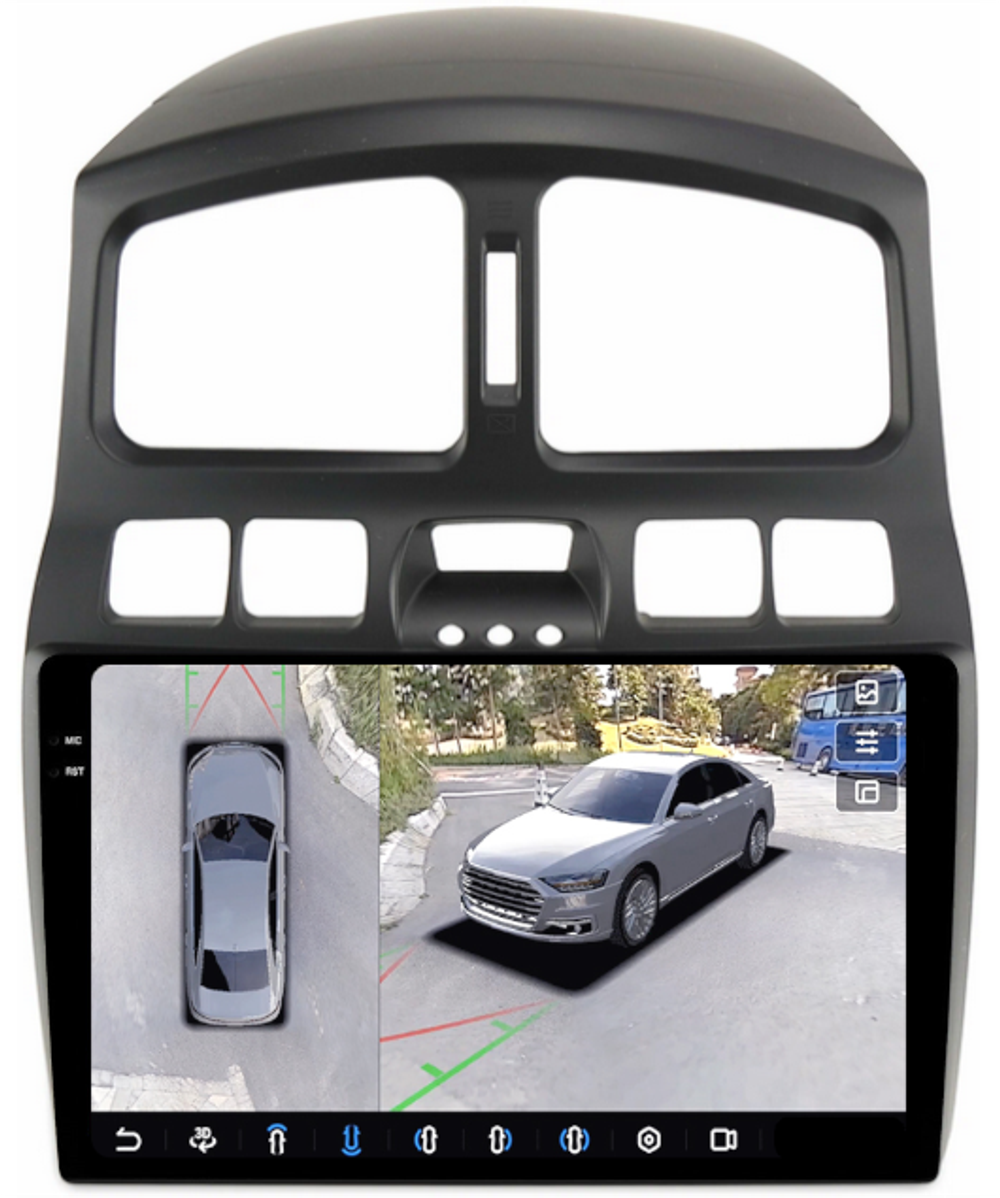 Магнитола для Hyundai Santa Fe 1 2000-2013 - FarCar BX3048M-360 монитор 9.5" 2K QLED на Android 13, 6Гб+128Гб, CarPlay, 4G SIM-слот, 4 камеры в комплекте