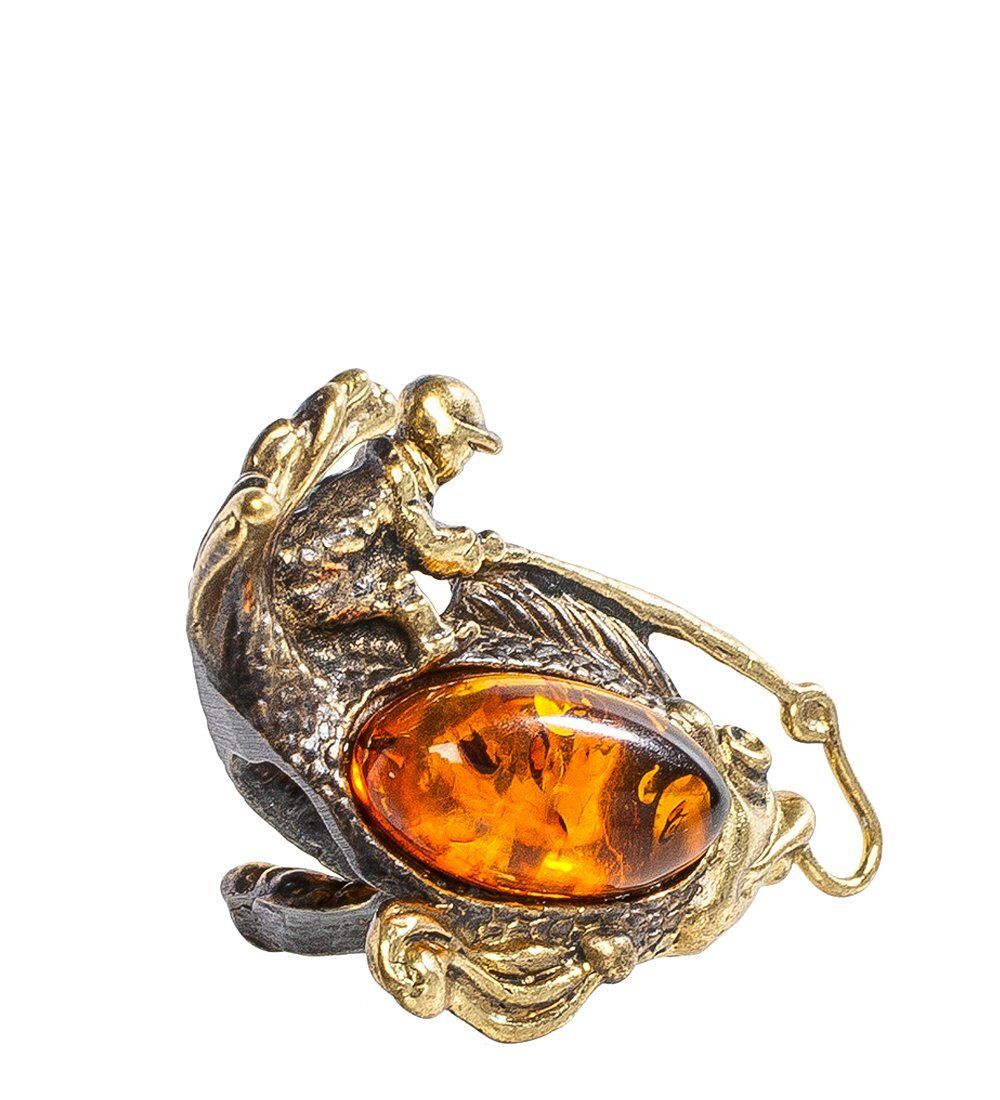 Народные промыслы AM- 526 Фигурка «Рыба с рыбаком» (латунь, янтарь)
