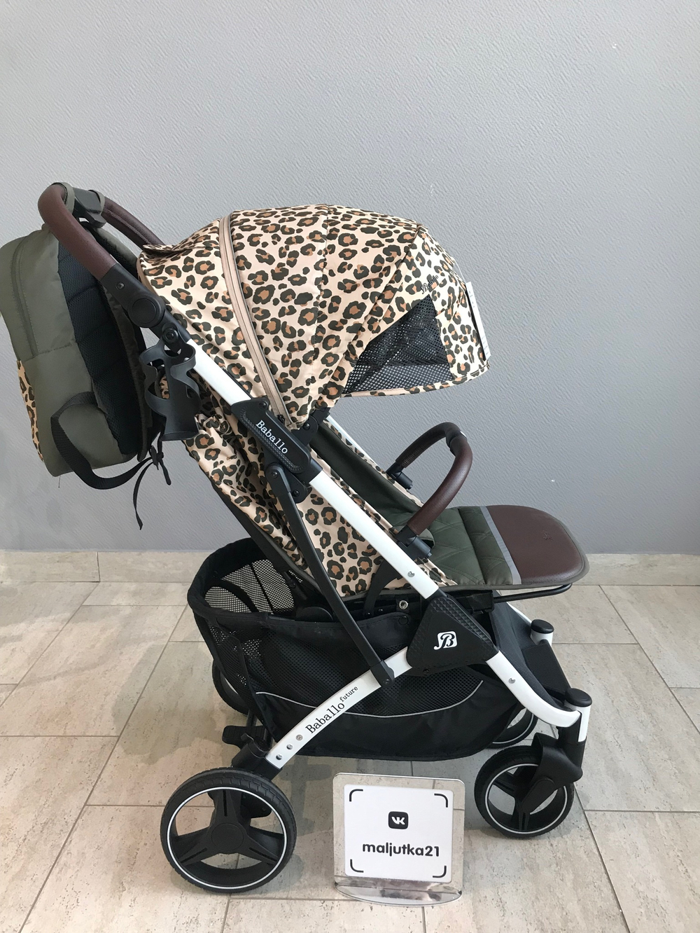 Коляска прогулочная Babalo 2024 Леопардовый текстиль на белой раме