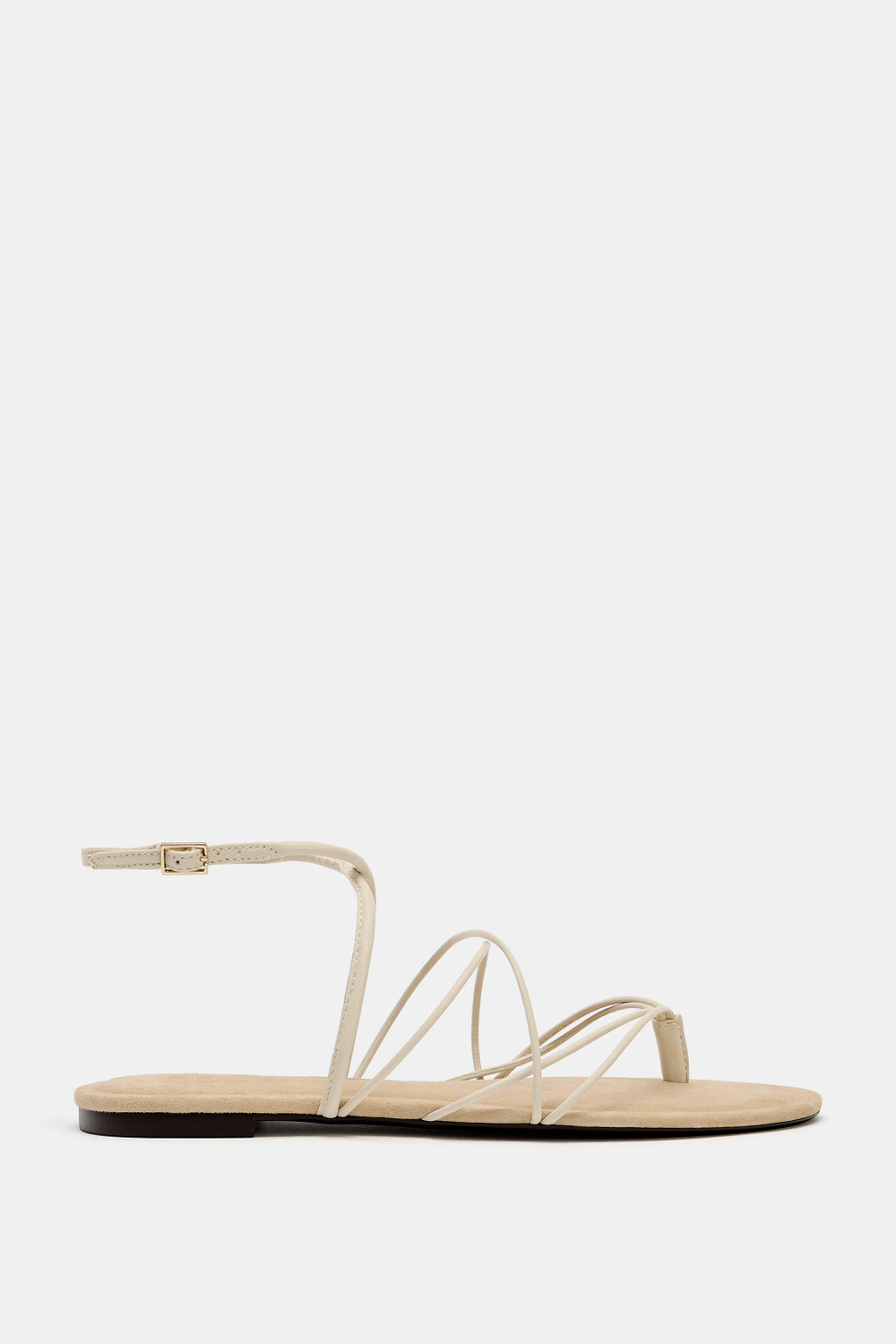 ZARA САНДАЛИИ ИЗ КОЖИ НА ПЛОСКОЙ ПОДОШВЕ, ЭКРЮ