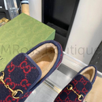 Женские лоферы Gucci GG Wool меховые с красным узором